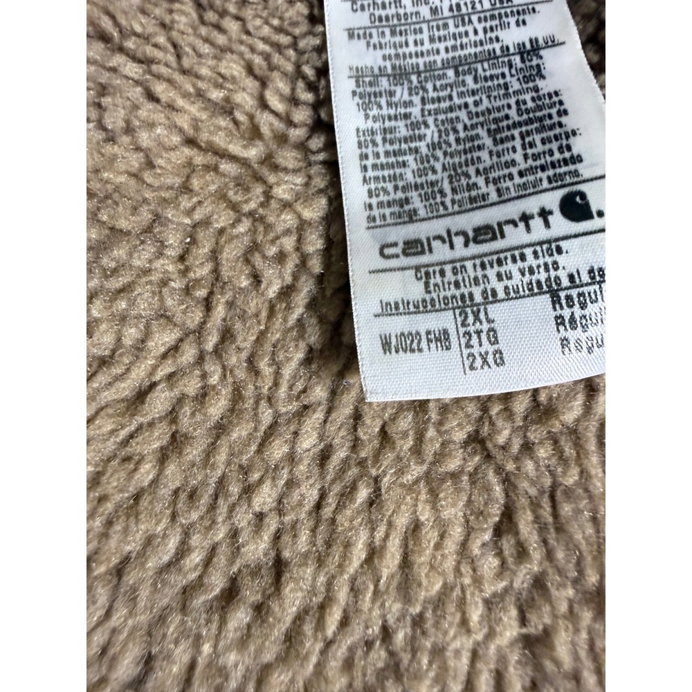 Vintage Carhartt WJ022 FHB Blue Womens Jacket Sherpa Lined Sandstone Duck Coat - Picture 13 of 16